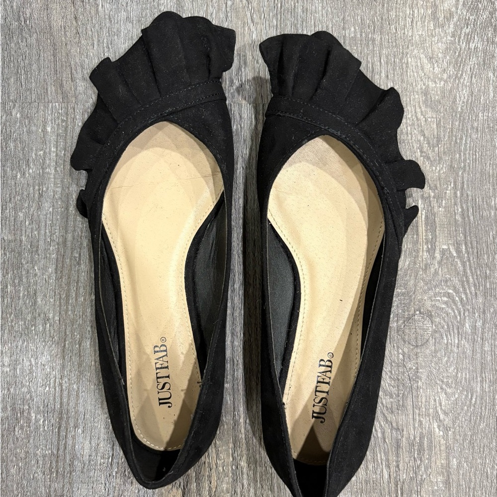 JustFab Elegant Black Ruffle Flats